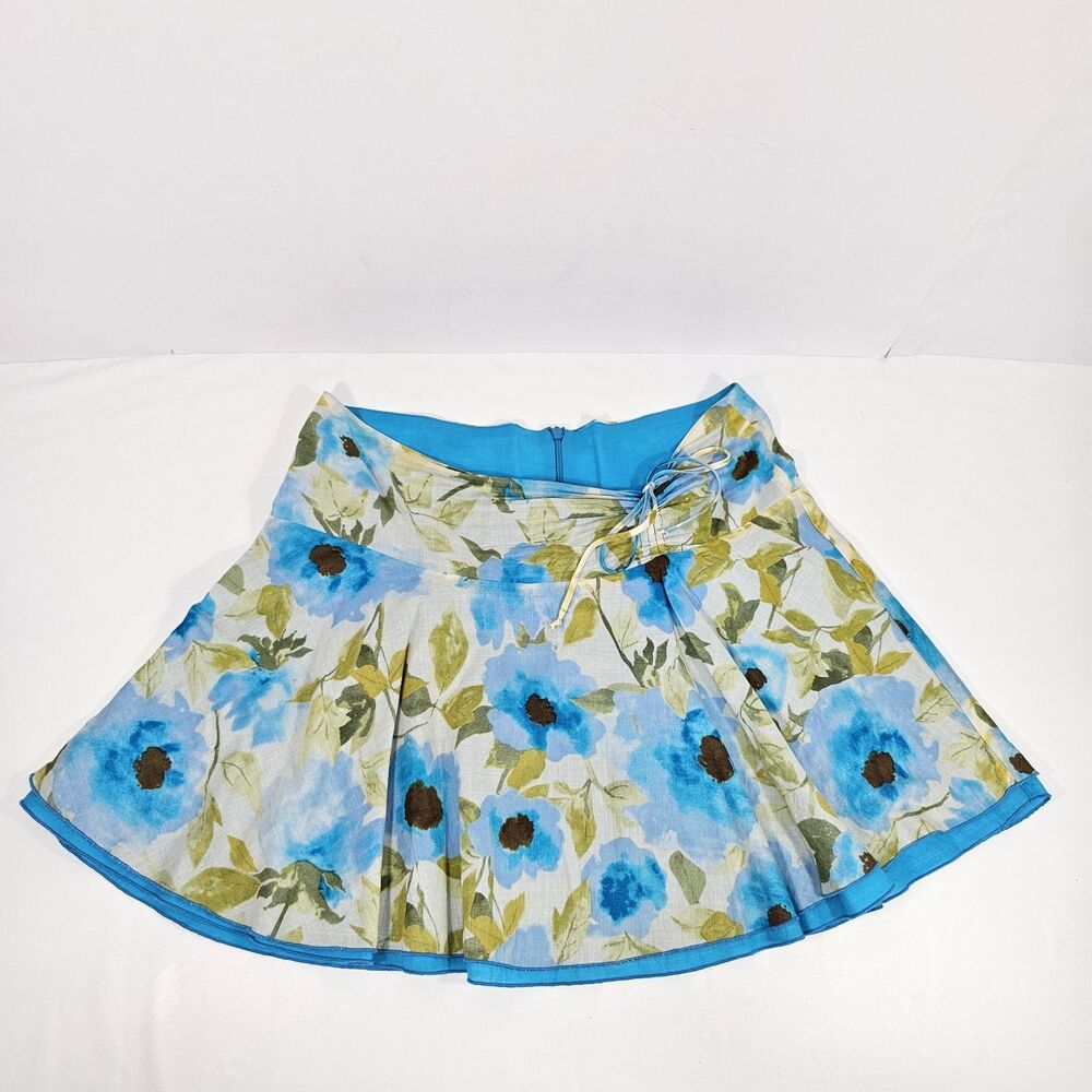 Ashley O'Rourke Y2K Blue Floral Flare Cotton Mini Skirt Size S Festival Fairy